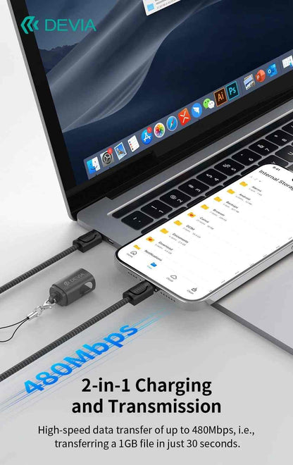 DEVIA Cable Ultra10 Type-C to Type-C Keychain Lanyard Fast Cable (0.2M) - Black