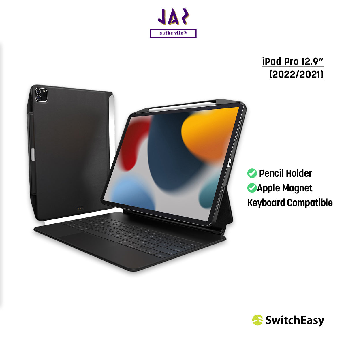 SwitchEasy CoverBuddy Magnetic Case for iPad Pro 12.9" (2022/2021), Leather Black