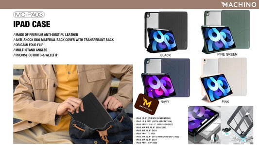 MACHINO Leather Case for Apple iPad Air 11" (2024/2025)/iPad Air 10.9" (2022/2020)/iPad Air 13" (2024/2025)/iPad Pro 12.9" (2018-2022)/iPad Pro 11" (2024)/iPad Pro 13" (2024) (MC-PA03)