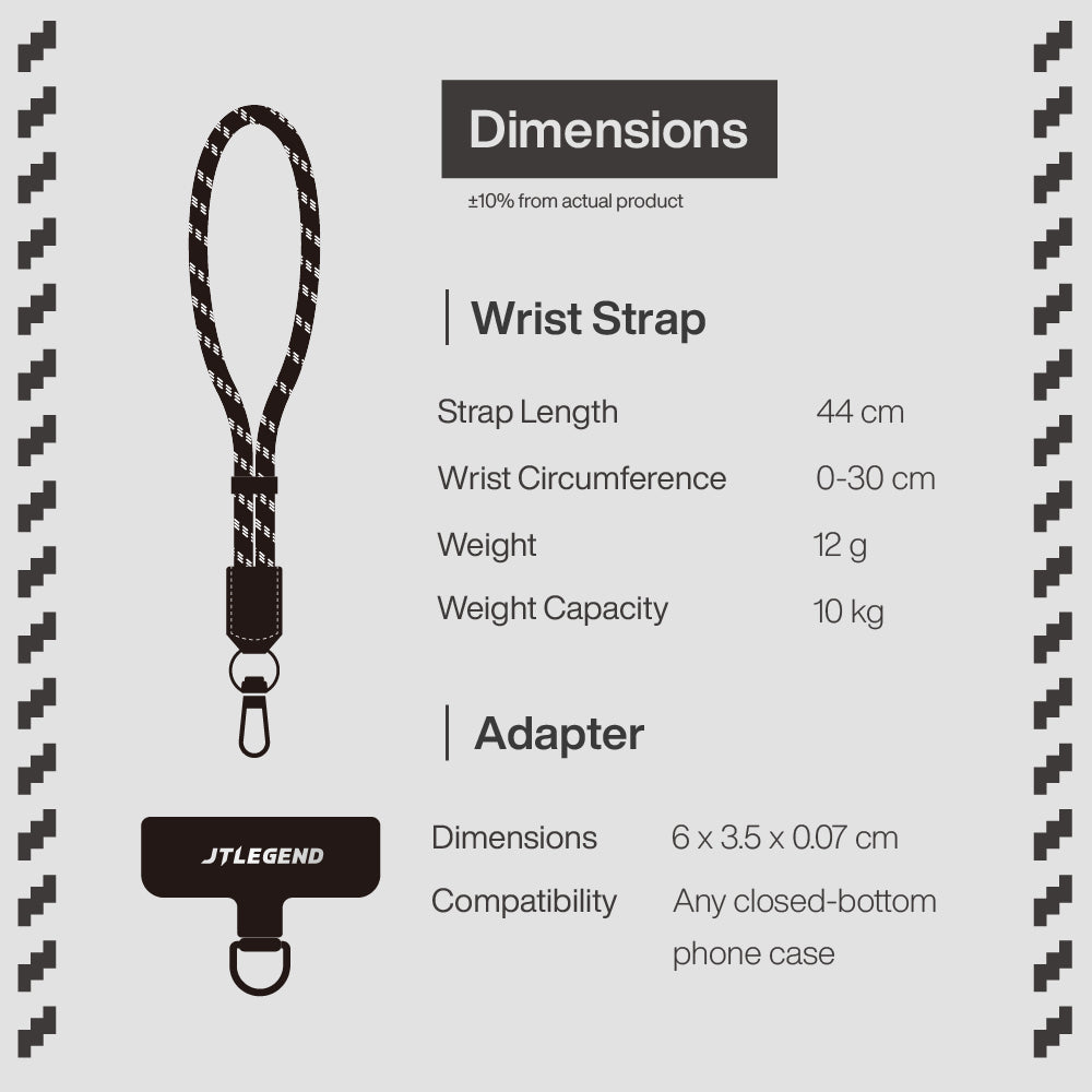 Power Support JTLEGEND Reflecting Multi-Functional Universal Wrist Strap 44cm, Cool Black, Lightweight Durable Anti-Lost Strap (Phone & Phone Case Not Included)