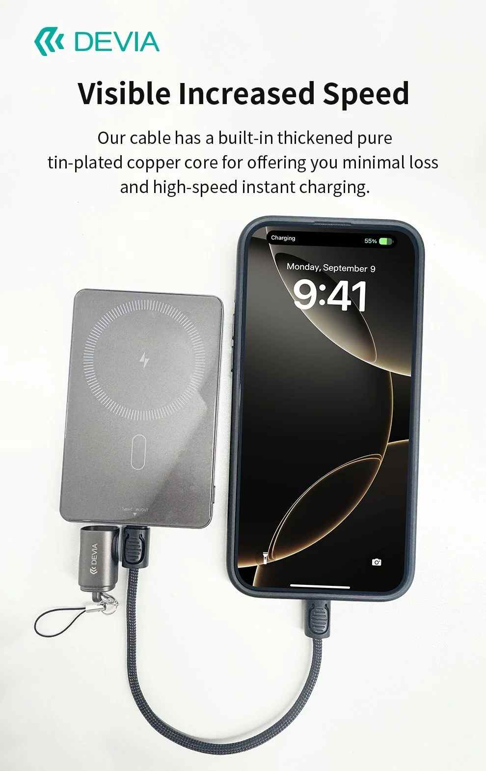 DEVIA Cable Ultra10 Type-C to Type-C Keychain Lanyard Fast Cable (0.2M) - Black