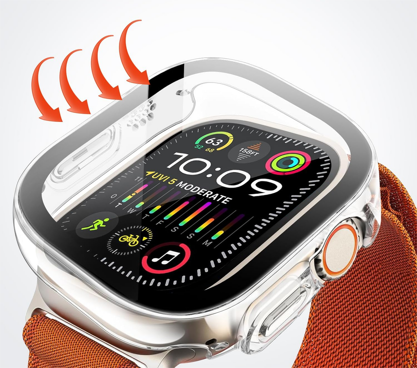 MACHINO Protective Case With Waterproof Tempered Glass Screen Protector for Apple Watch Ultra 49mm / Apple Watch 45mm / 44mm / 41mm