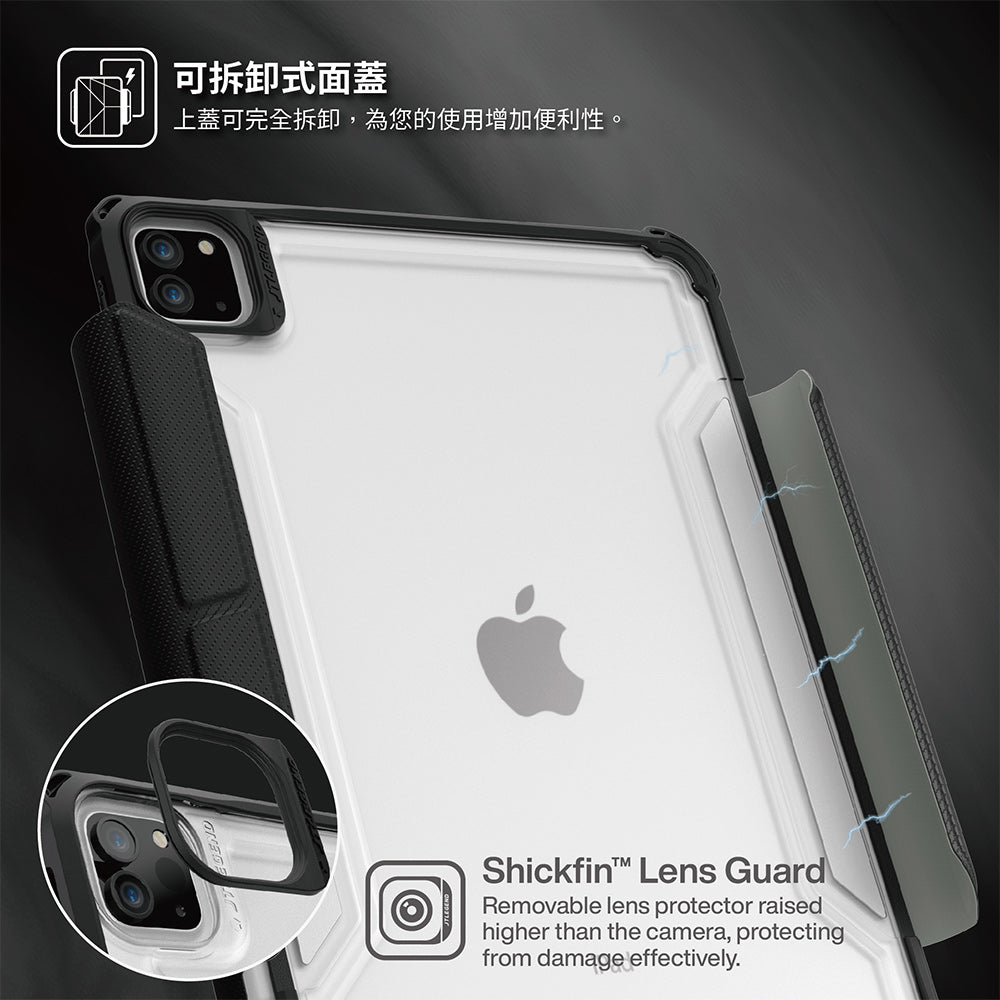Power Support JTLEGEND Mighty Transformer QCAC Detachable Folio Shockproof Case for iPad Air 10.9" (2022/2020) & iPad Pro 11" (2018-2022), with Apple Pencil Holder+Clip, Stone Black