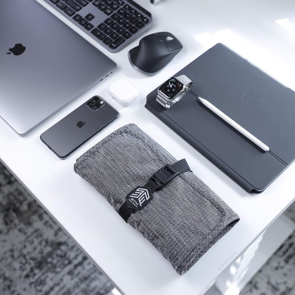 STM Accessory Dapper Wrapper ingeniously corrals your cables, adapters, and others, Granite Black