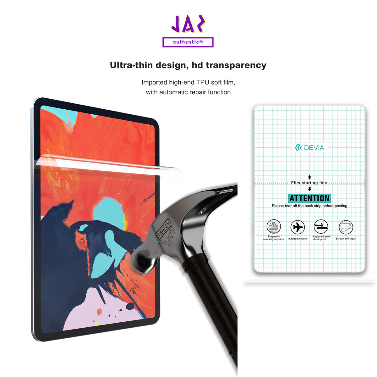 Devia Intelligent TPU Soft Protective Front Film For Smartphone, Screen Protector Or Body Wrap, Clear