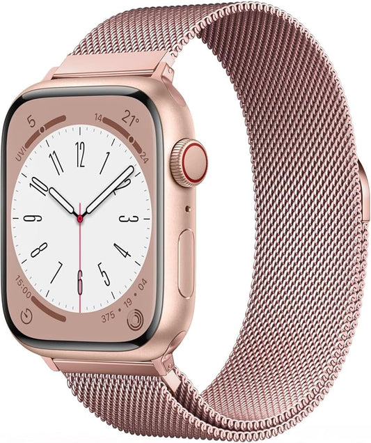 ibacks Genuine Leather Watchband for Apple Watch 49mm/45mm/44mm/42mm,Pink