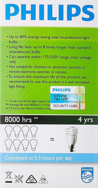Philips Tornado 20W Energy Saver Cool Daylight Extra Bright 80% Energy Saving E27 220-240V 50-60Hz