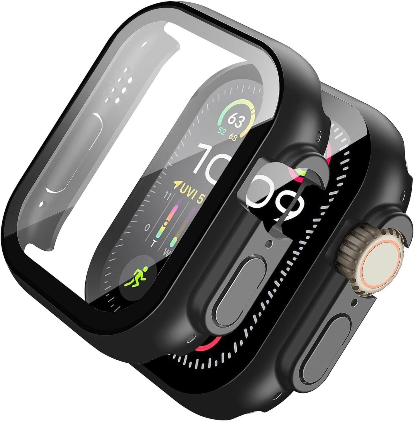 MACHINO Protective Case With Waterproof Tempered Glass Screen Protector for Apple Watch Ultra 49mm / Apple Watch 45mm / 44mm / 41mm