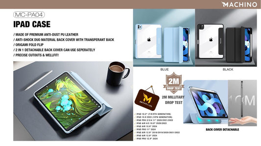 MACHINO Leather Case for iPad Pro 11" (2018-2022)/iPad Air 11" (2024/2025)/iPad Air 10.9" (2022/2020)/iPad Pro 12.9" (2018-2022)/iPad Air 13" (2024/2025)/iPad Pro 11" (2024)/iPad Pro 13" (2024) (MC-PA04)