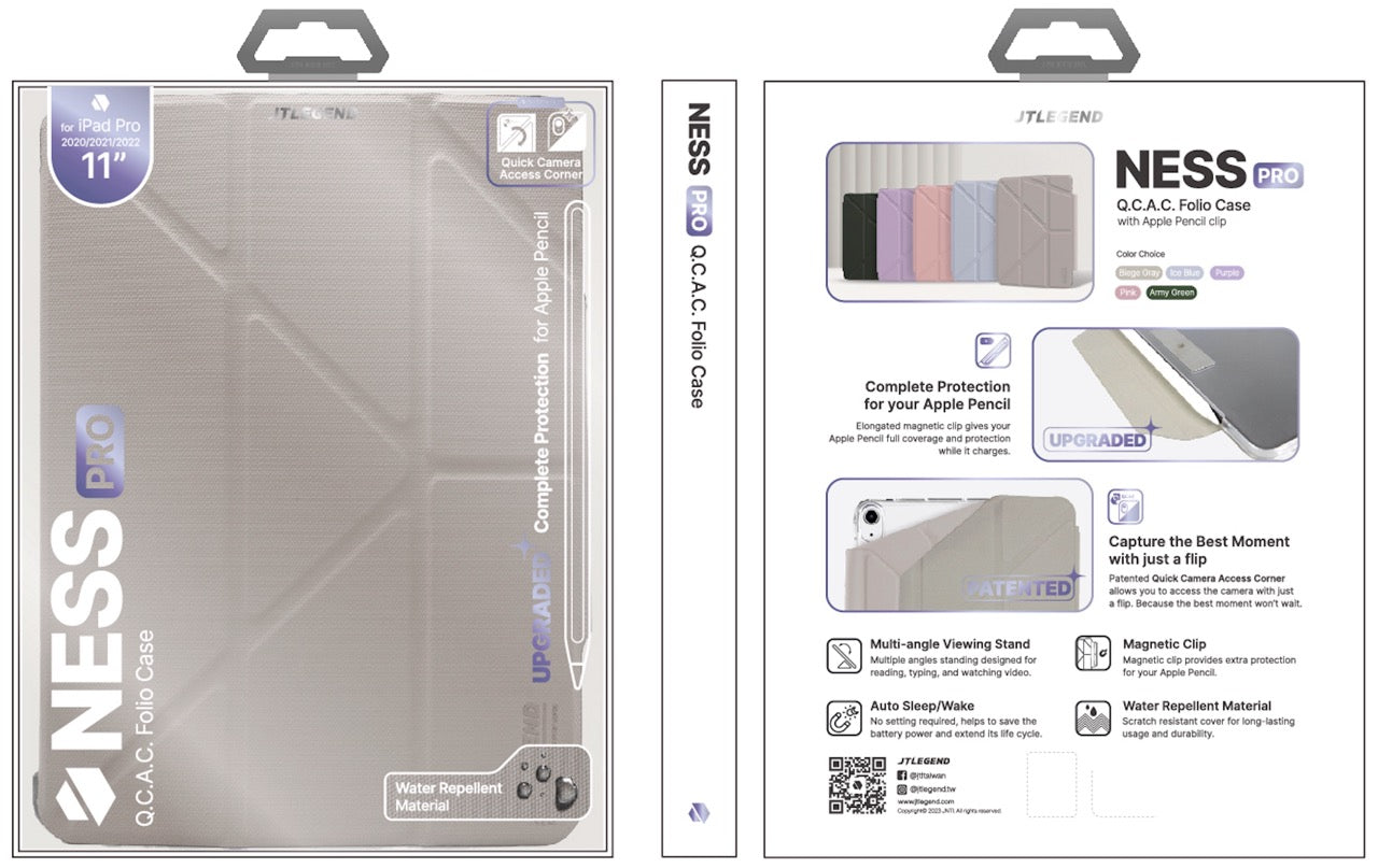 Power Support JTLEGEND Ness Pro QCAC Folio Case with Pencil Clip | Pencil Holder&Clip for iPad Air 11" (2024/2025)/iPad Air 10.9" (2022/2020)/iPad Air 13" (2024/2025)/iPad Pro 11" (2024)/iPad Pro 13" (2024)