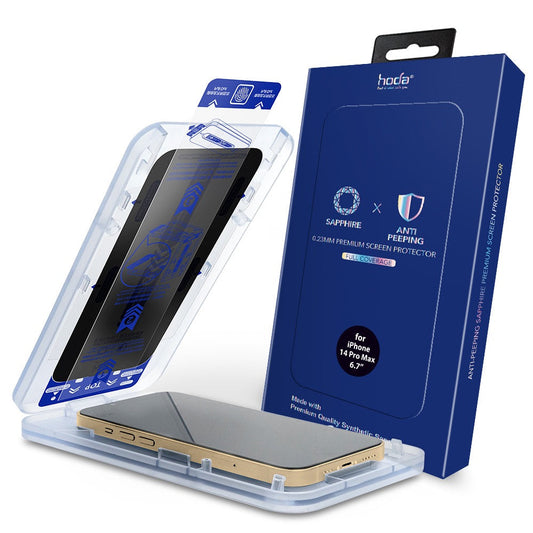 Hoda Anti-Peeper(Privacy) Sapphire Screen Protector for iPhone 14 Pro, 14 Pro Max / iPhone 14, 14 Plus (Dust-Free Helper Included)