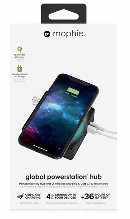 Mophie Global Powerstation Hub Portable Battery Hub with Qi Wireless Charging (6,100mAh), Black