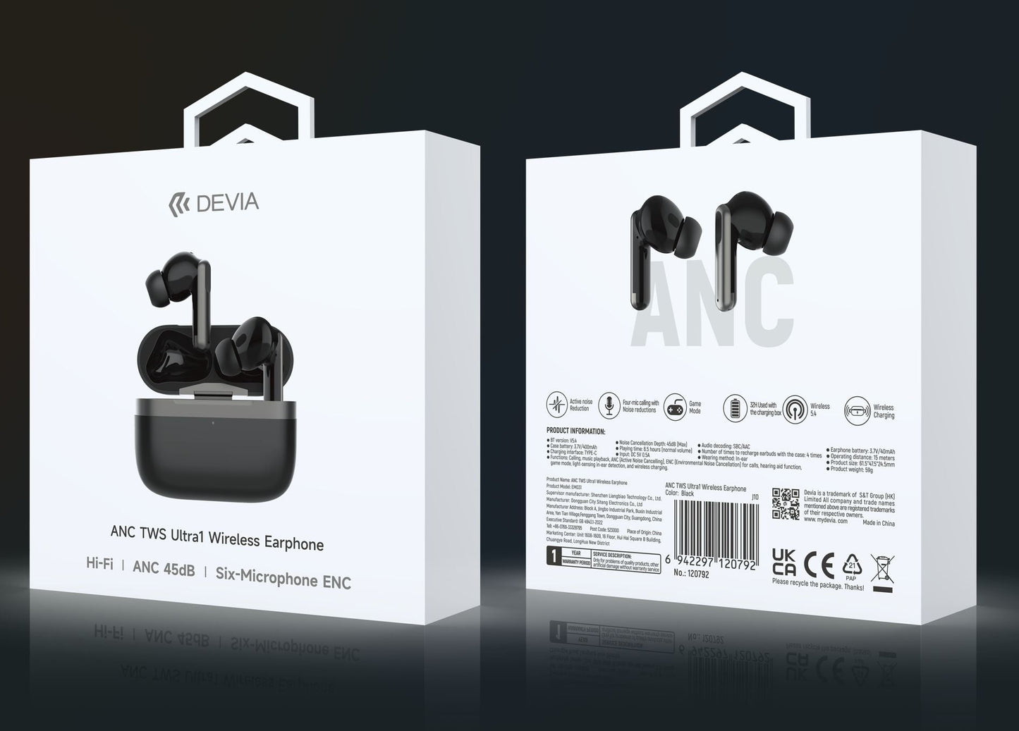 DEVIA ANC TWS Ultra1 Wireless Earphone - Black