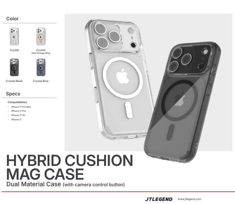 JTLEGEND Hybrid Cushion Mag Case with MagSafe for Apple iPhone 17 Series (2025) (with Camera Control Button)