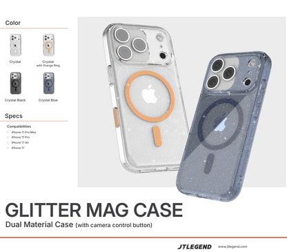 JTLEGEND Glitter Hybrid Cushion Mag Case with MagSafe for Apple iPhone 17 Series (2025) (with Camera Control Button)