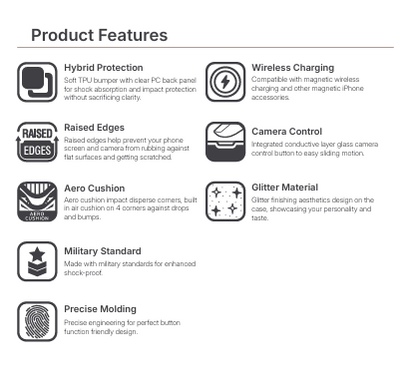 JTLEGEND Glitter Hybrid Cushion Mag Case with MagSafe for Apple iPhone 17 Series (2025) (with Camera Control Button)