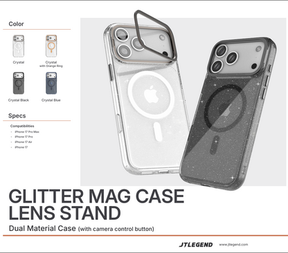 JTLEGEND Glitter Hybrid Cushion Mag Case with MagSafe & Lens Stand for Apple iPhone 17 Series (2025) (with Camera Control Button)