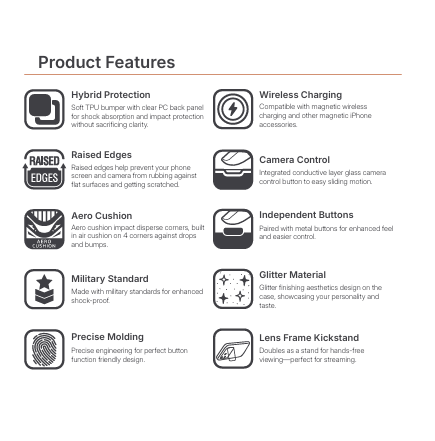 JTLEGEND Glitter Hybrid Cushion Mag Case with MagSafe & Lens Stand for Apple iPhone 17 Series (2025) (with Camera Control Button)