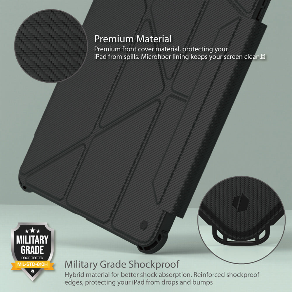 JTLEGEND Mighty Shield QCAC Folio Shockproof Origami Case for iPad Air 10.9" (2022/2020) & iPad Pro 11" (2018-2022), with Apple Pencil Holder+Clip