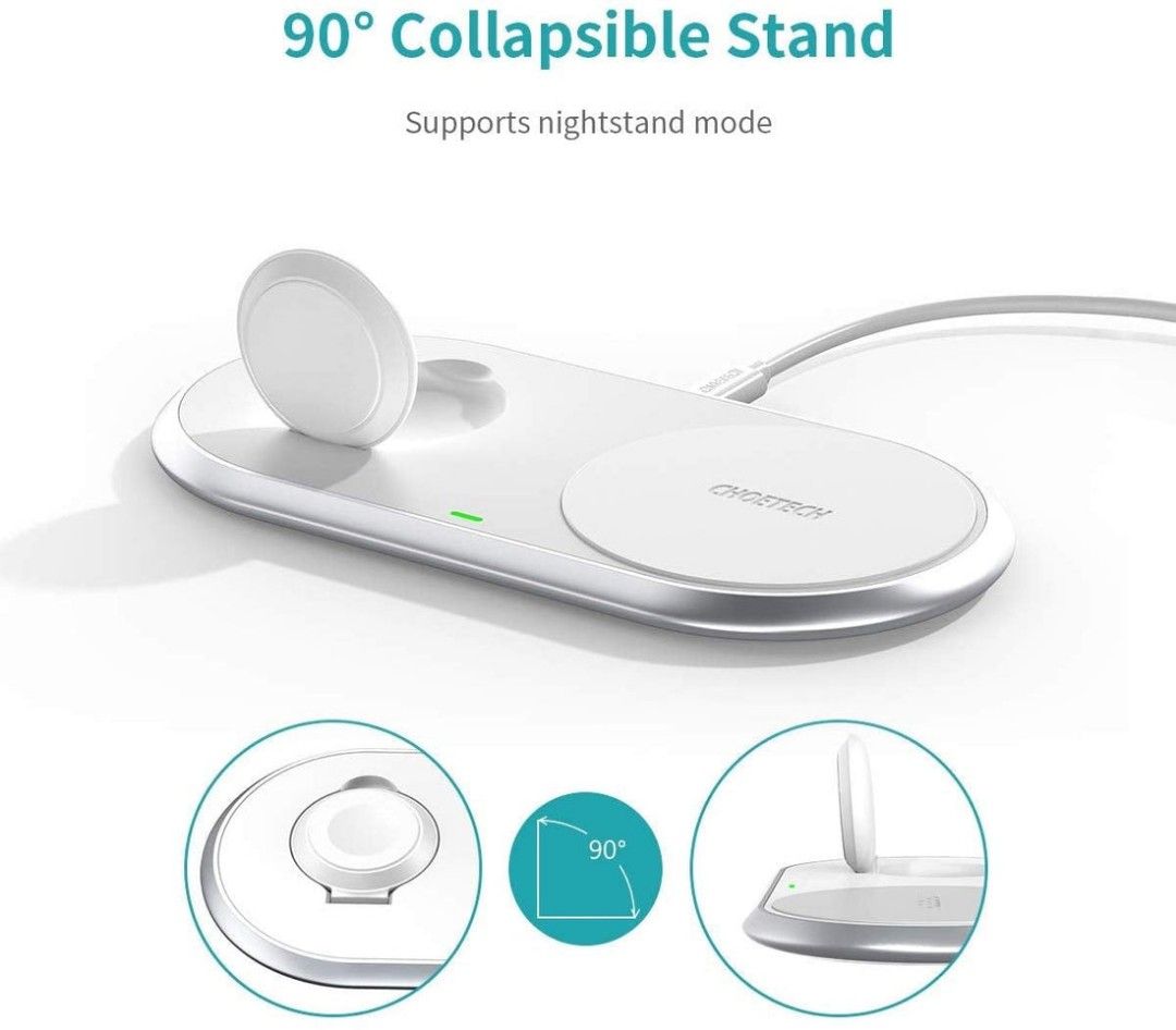 Choetech 2 in 1 Fast Wireless Charger with Stand for Apple Watch Foldable Dual Charge (T317)