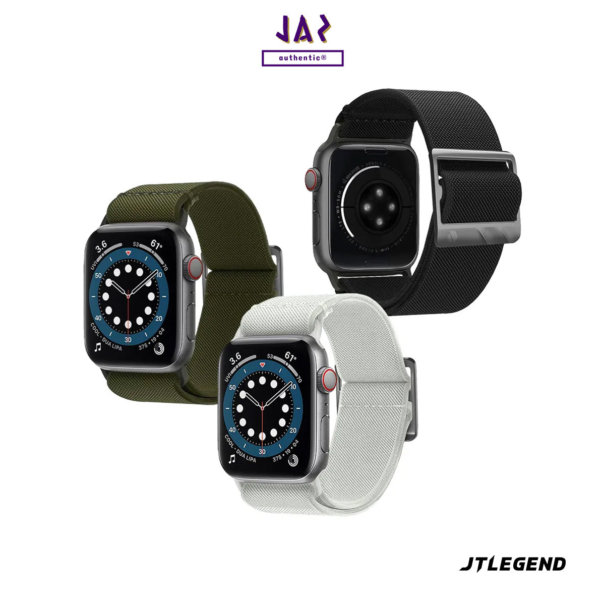 Power Support JTLEGEND Flex Elastic Stress Reduction Watch Strap for Apple Watch, Washable Durable Lightweight Easy To Wear Band