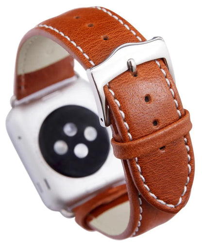 dbramante1928 Copenhagen Handcrafted Full-grain Leather Watch Strap for Apple Watch 42mm (2024)/41mm/40mm/38mm - Tan/Silver