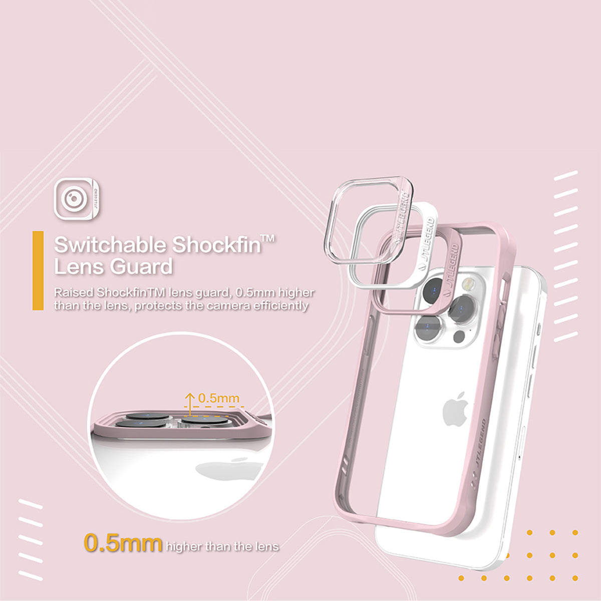Power Support JTLEGEND Hybrid Cushion DX Case for iPhone 14 Pro Max 6.7" (2022), Customizable Camera Protection Ring