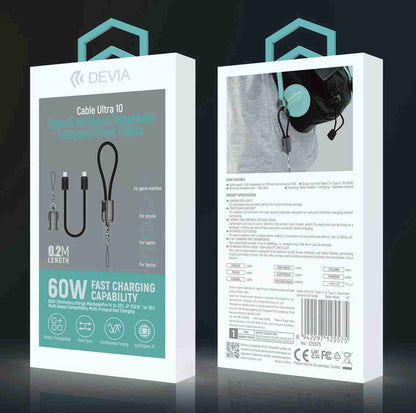 DEVIA Cable Ultra10 Type-C to Type-C Keychain Lanyard Fast Cable (0.2M) - Black