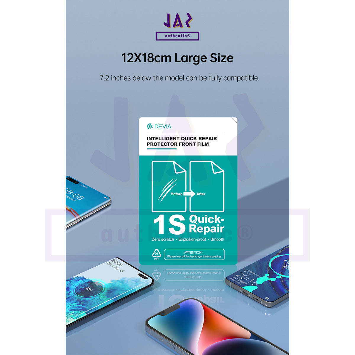 Devia Intelligent TPU Soft Protective Front Film For Smartphone, Screen Protector Or Body Wrap, Clear