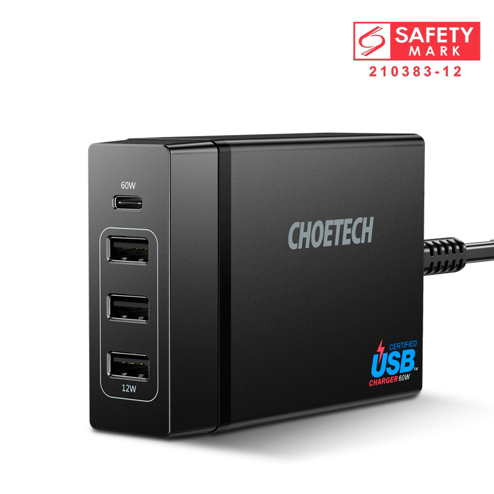Komass 72W 4-Port USB-C PD 60W Charger (1*USB-C (PD) + 3* USB-A Ports)