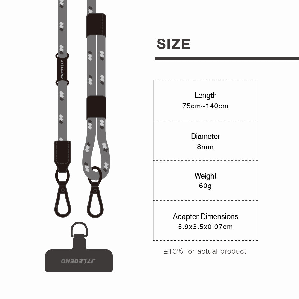 Power Support JTLEGEND 8mm Phone Rope Outdoor Series Length 75cm~140cm With Clear Tap, Mobile Phone Lanyard Crossbody Anti-Lost Rope