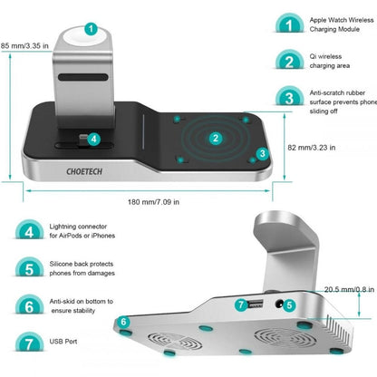 Choetech 4 In 1 Wireless Charging Dock iPhone + Apple Watch, Black (MFI) (T316)