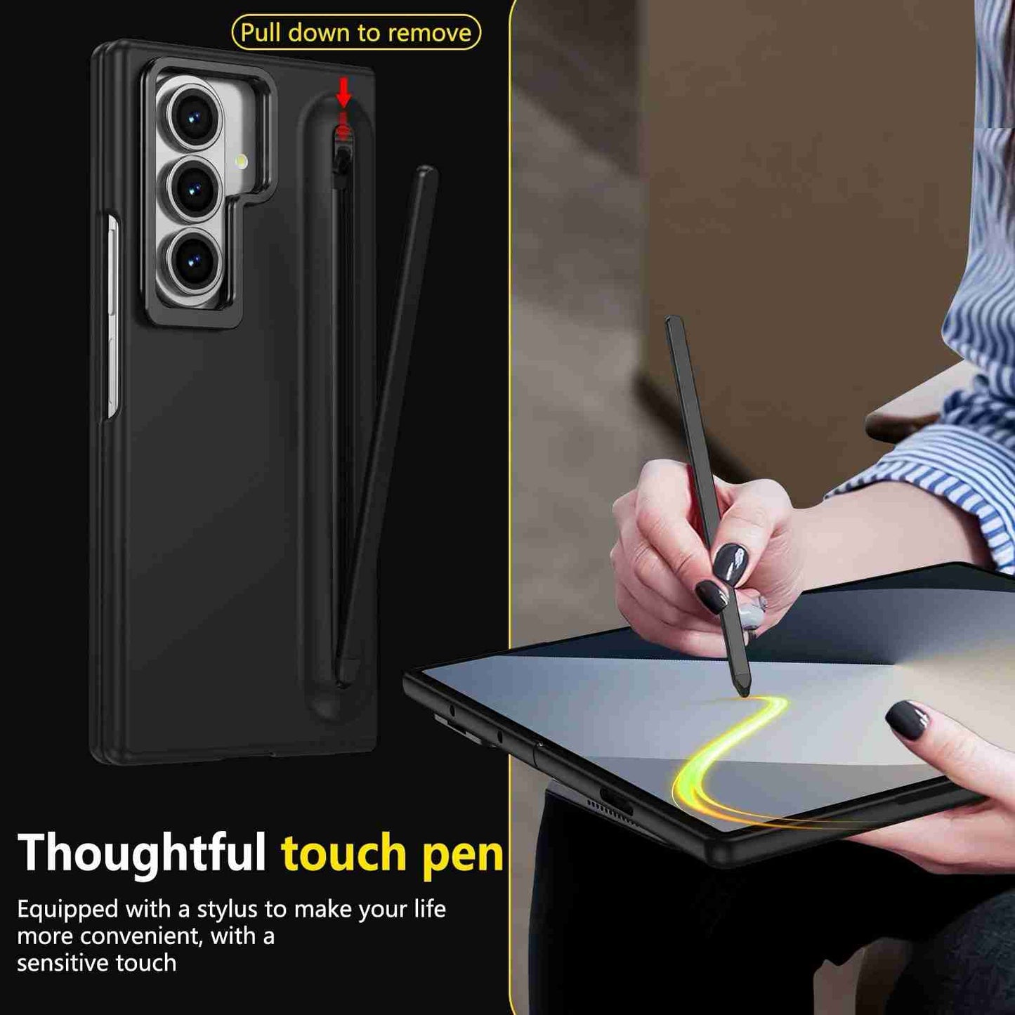 Mercury Goospery 360 Case with Free Stylus and Lens Stand for Samsung Galaxy Z Fold7 (2025) - Black