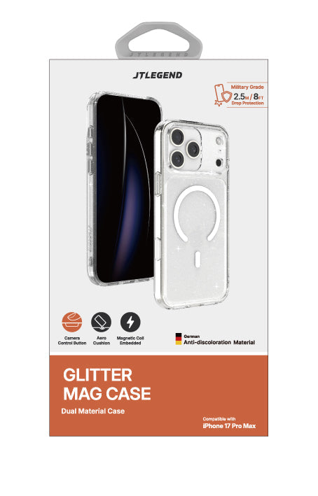 JTLEGEND Glitter Hybrid Cushion Mag Case with MagSafe for Apple iPhone 17 Series (2025) (with Camera Control Button)