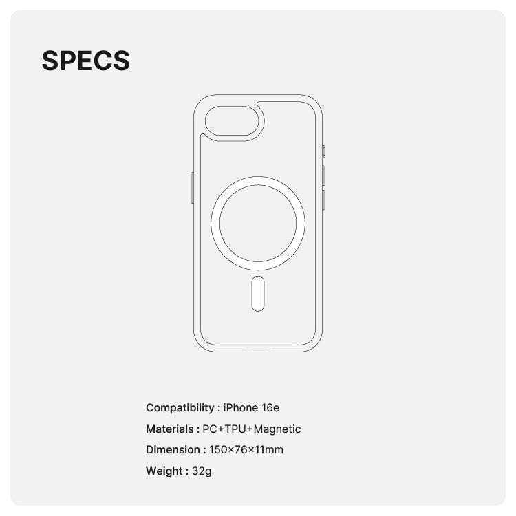 Power Support JTLEGEND Hybrid Cushion Mag Case with MagSafe for Apple iPhone 16e (2025) - Crystal