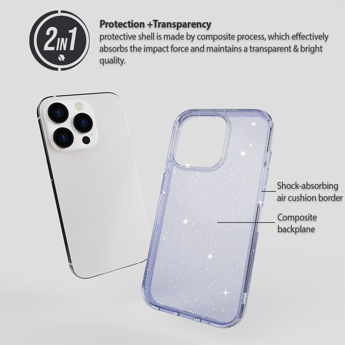 JTLEGEND Glitter Hybrid Cushion Case for iPhone 15 Series (2023)