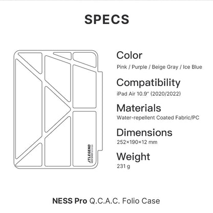 Power Support JTLEGEND Ness Pro QCAC Folio Case with Pencil Clip | Pencil Holder&Clip for iPad Air 11" (2024/2025)/iPad Air 10.9" (2022/2020)/iPad Air 13" (2024/2025)/iPad Pro 11" (2024)/iPad Pro 13" (2024)