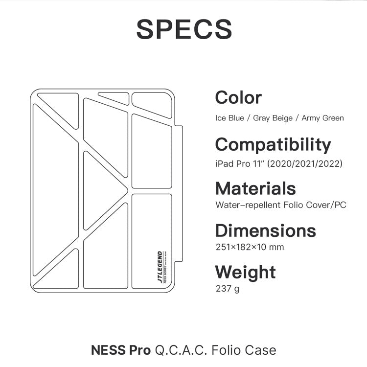 JTLEGEND Ness Pro QCAC Folio Case with Pencil Clip | Pencil Holder&Clip for iPad Air 11" (2024/2025)/iPad Air 10.9" (2022/2020)/iPad Air 13" (2024/2025)/iPad Pro 11" (2024)/iPad Pro 13" (2024)