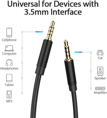 Komass 3.5mm Audio Cable, Stereo Auxiliary AUX Male to Male Cable, Black