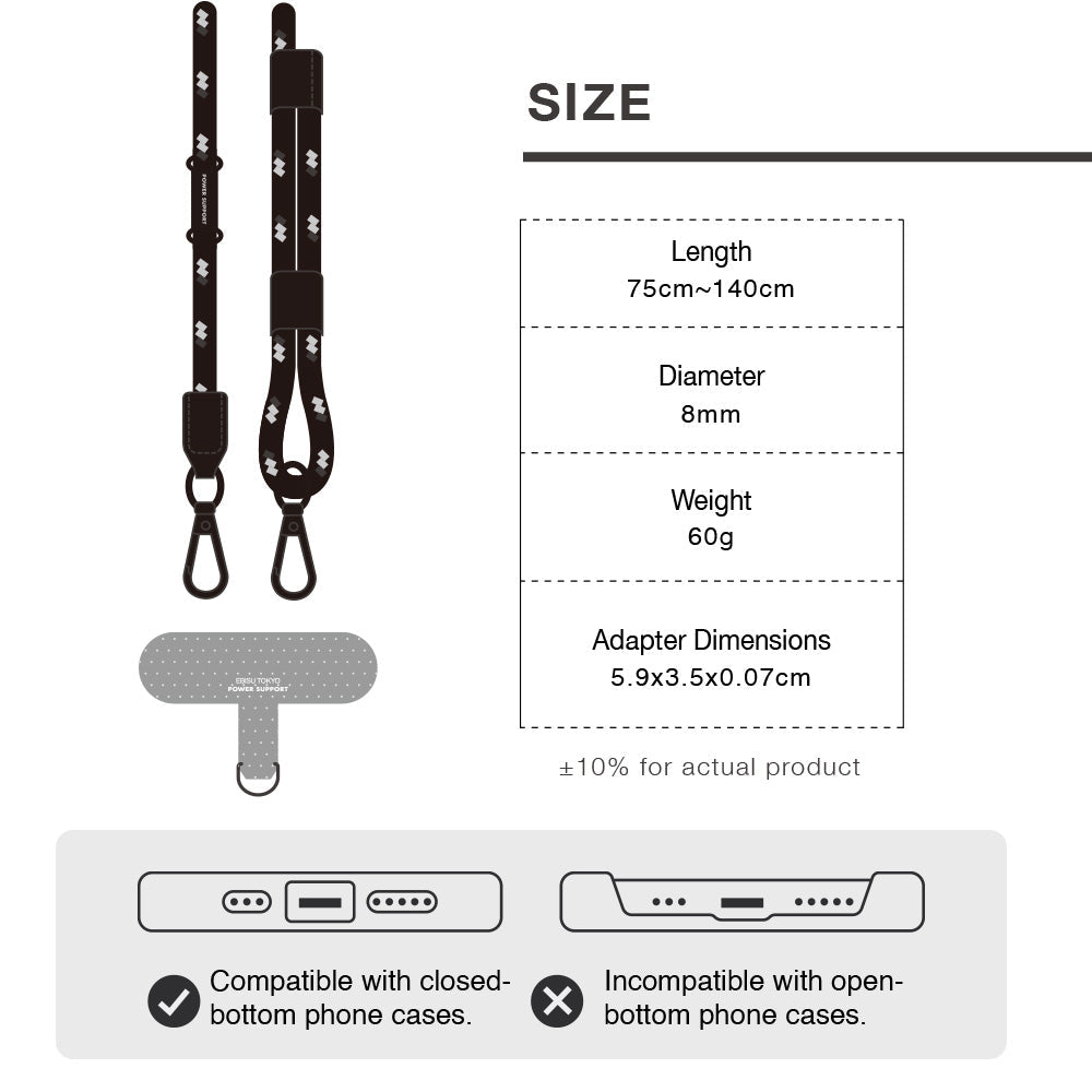 Power Support Phone Rope and Clear Black Tap