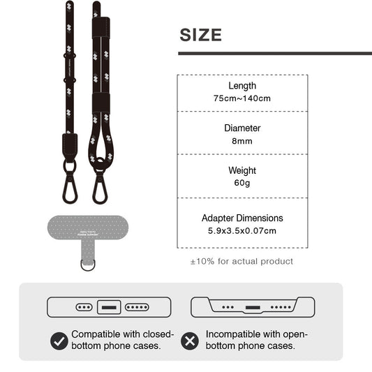 Power Support Phone Rope and Clear Black Tap