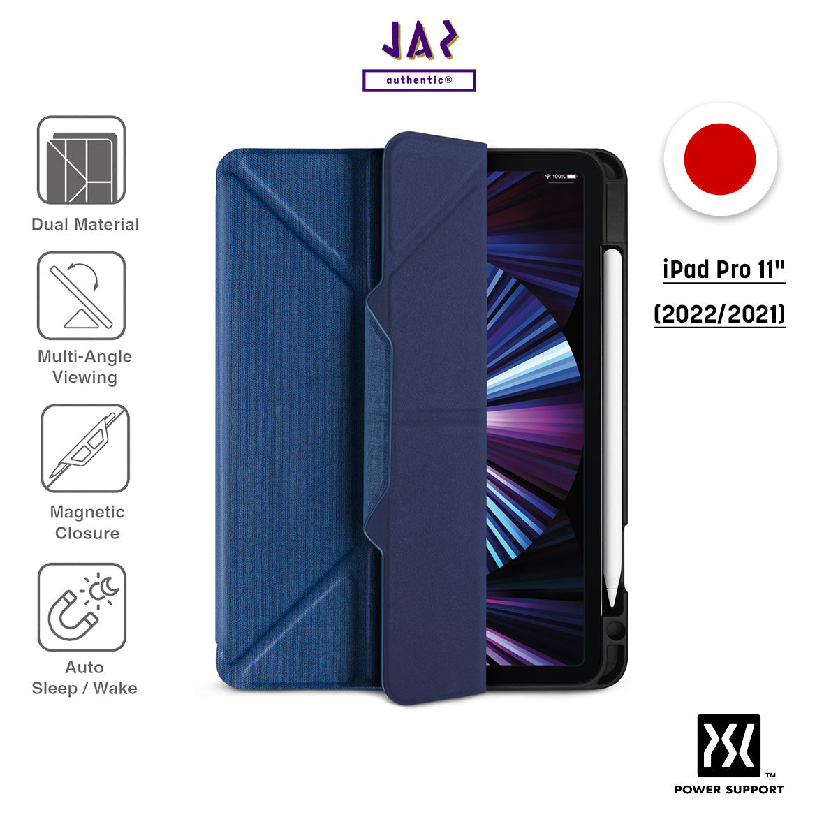 Power Support Air Jacket Folio Case with Pencil Holder for iPad Pro 11" (2018-2022)